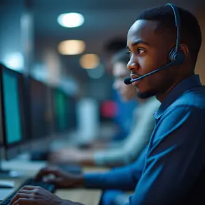 A Man working at Cyber IT Specialists Help Desk.